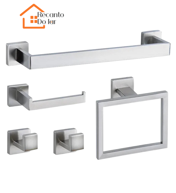 Kit Completo de Banheiro 5 Peças em Aço Inox
