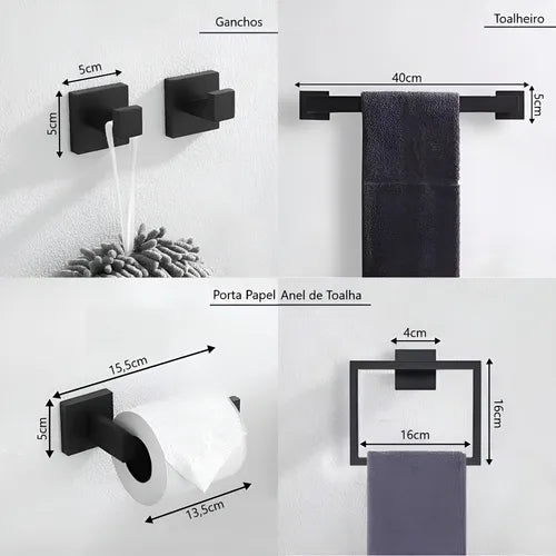 Kit Completo de Banheiro 5 Peças em Aço Inox