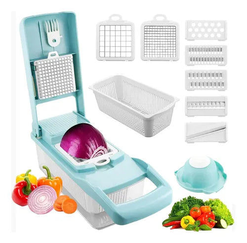 Picador de Legumes Multifuncional 14 em 1 – Cortador com 7 Lâminas