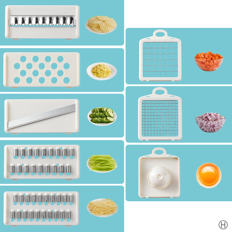 Picador de Legumes Multifuncional 14 em 1 – Cortador com 7 Lâminas