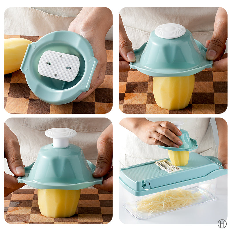 Picador de Legumes Multifuncional 14 em 1 – Cortador com 7 Lâminas