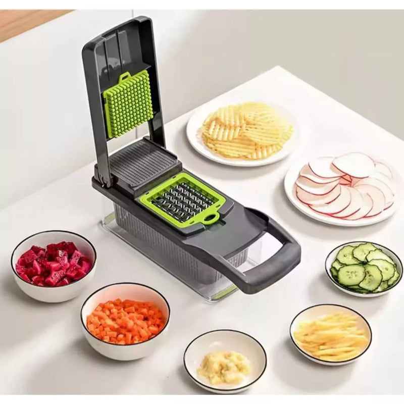 Picador de Legumes Multifuncional 14 em 1 – Cortador com 7 Lâminas