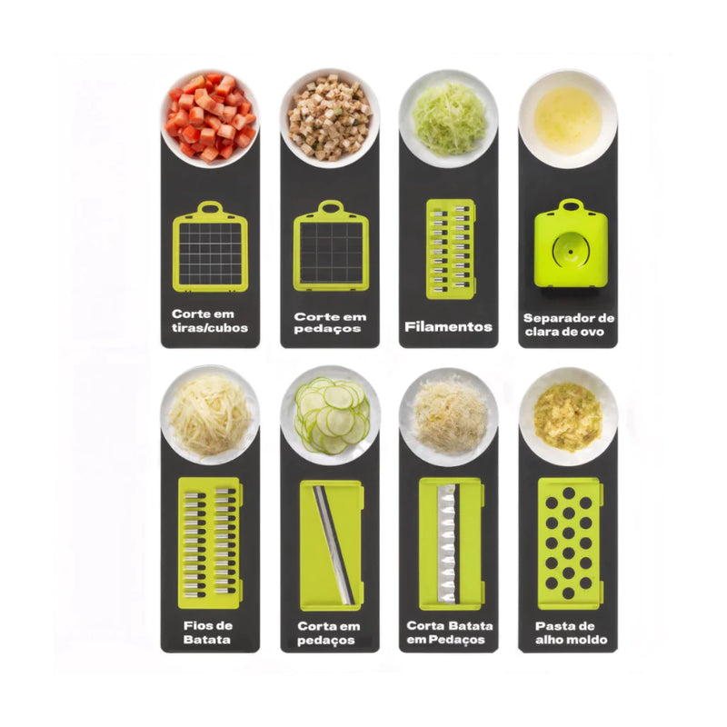 Picador de Legumes Multifuncional 14 em 1 – Cortador com 7 Lâminas